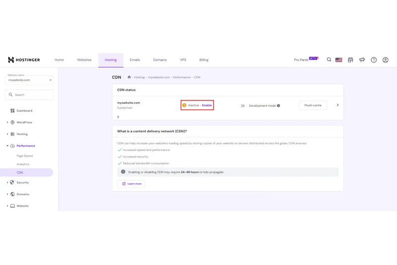 Hostinger 内置 CDN