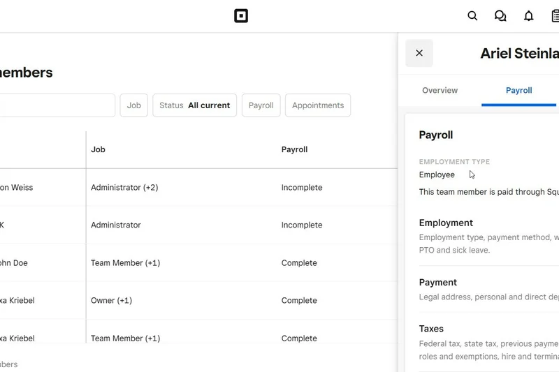 Square Payroll for Teams