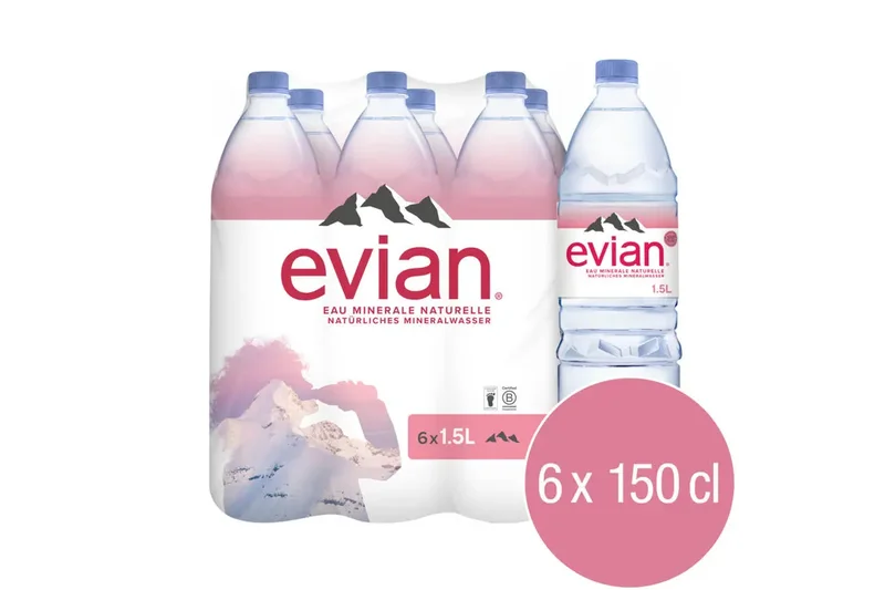 Evian Natural Spring Water bottle detail